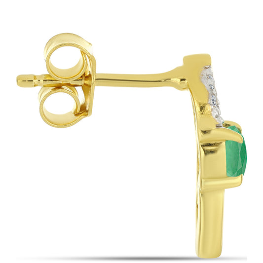 Pozlacené Stříbrné Náušnice s Brazilským Smaragdem a Přírodním Bílým Zirkonem