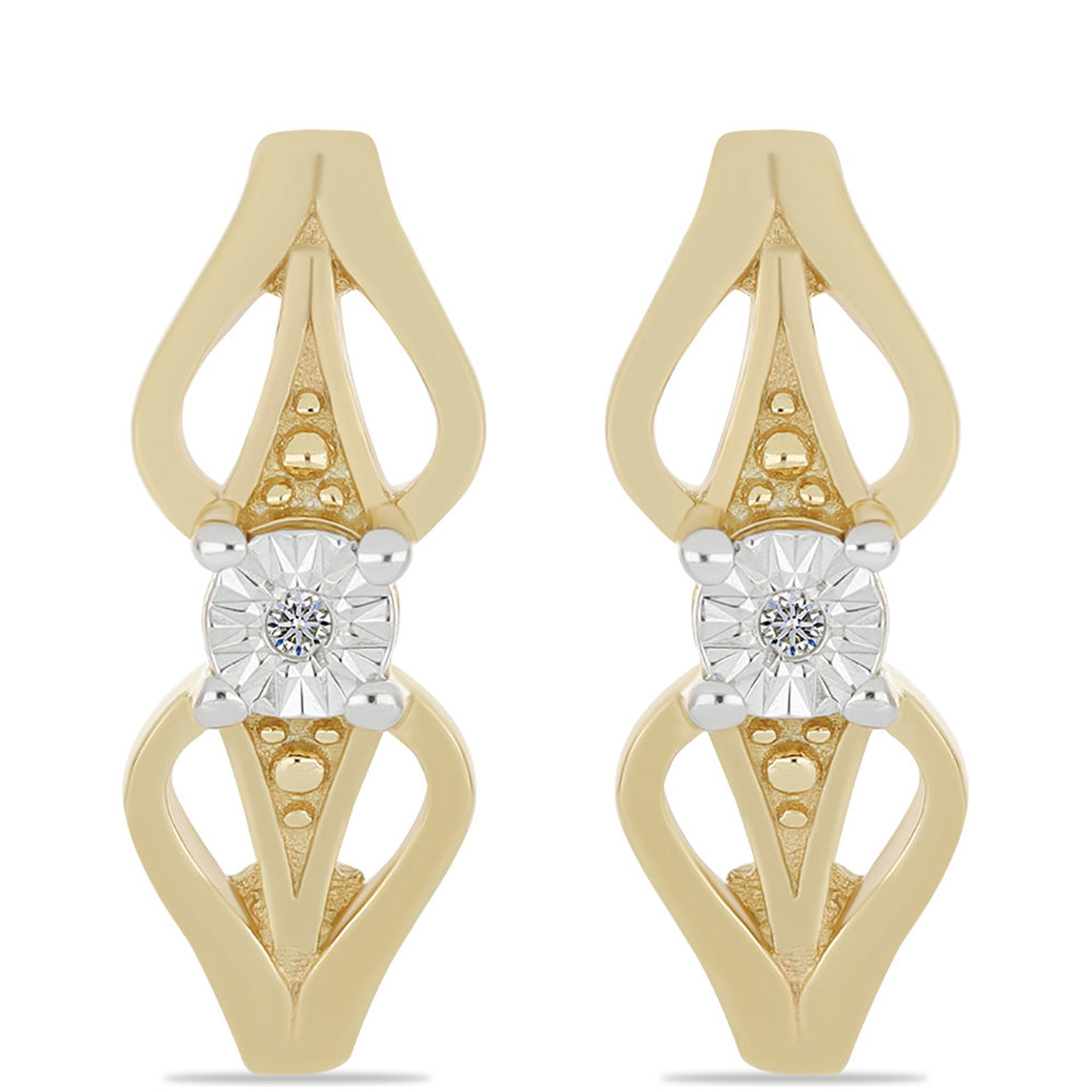 Pozlacené 925 / 1000 Sterlingové Stříbro Náušnice s Bílým Diamantem 1 