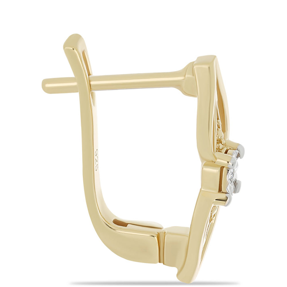 Pozlacené 925 / 1000 Sterlingové Stříbro Náušnice s Bílým Diamantem