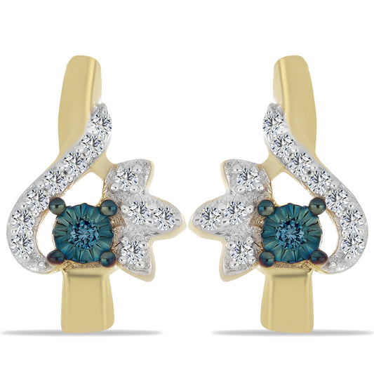 Pozlacené Stříbrné Náušnice s Modrým Diamantem a Bílým Zirkonem