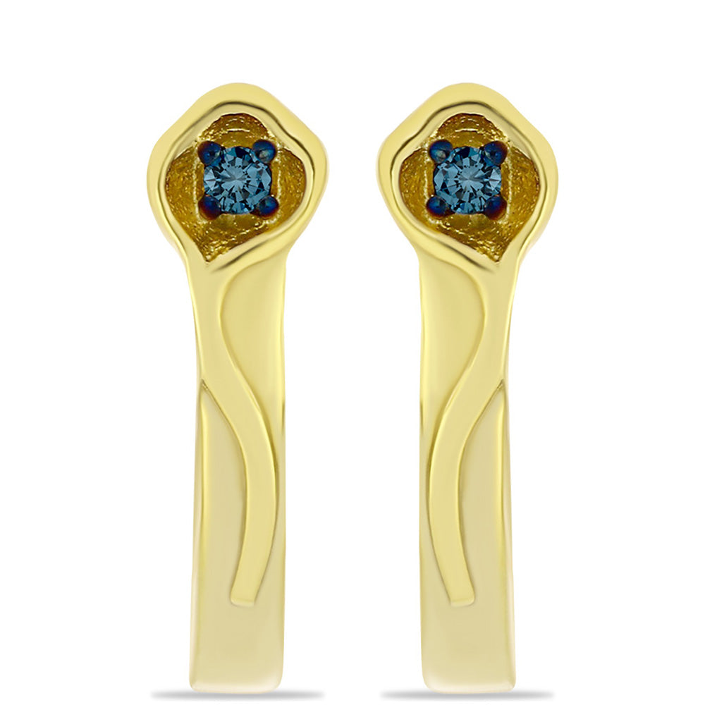Pozlacené stříbro 925/1000 Náušnice s Modrým Diamantem - Karátové číslo: 0.03. přibližná hmotnost: 2.03 gramů