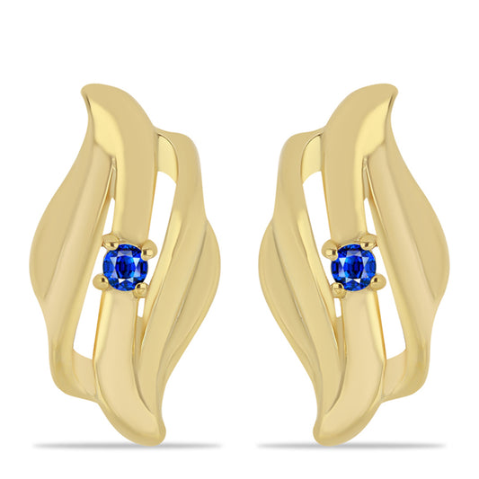 Pozlacené Stříbro 925/1000 - Náušnice s Australským Modrým Safírem - Karátové číslo: 0.12. přibližná hmotnost: 4.07 gramů