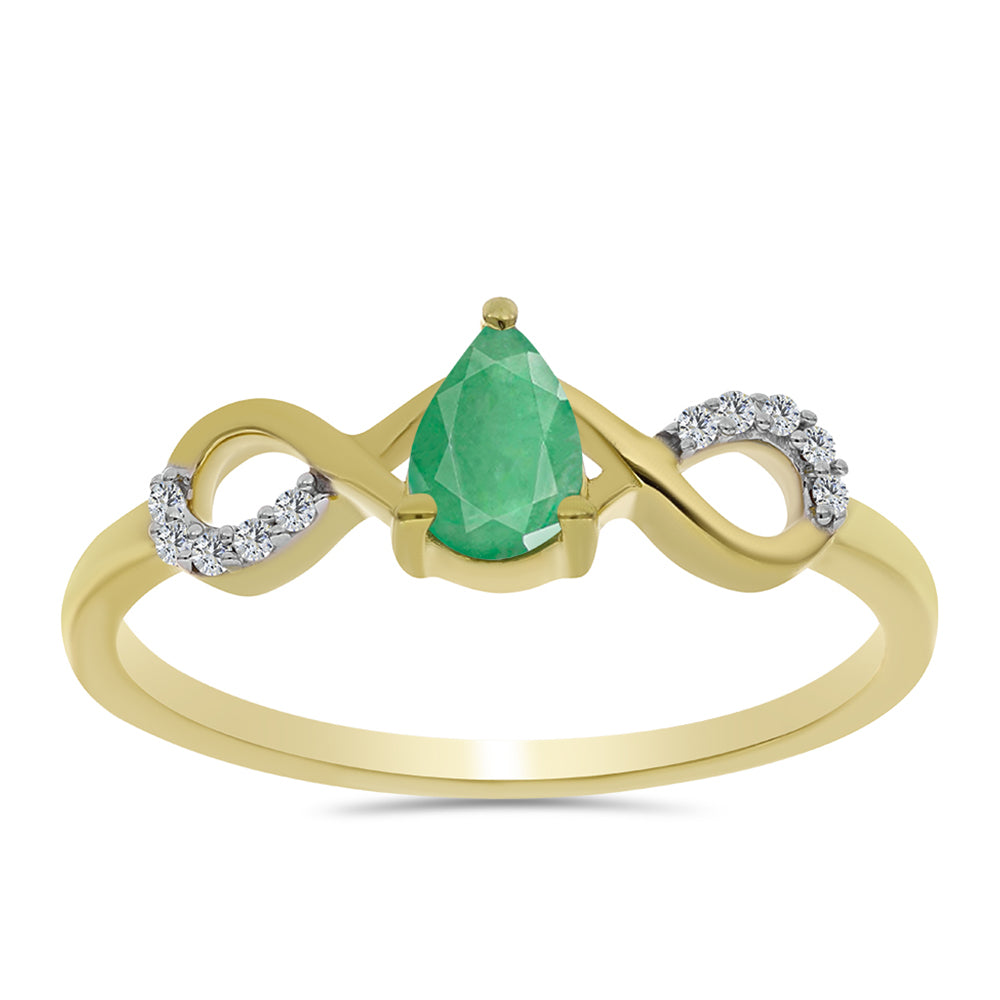 Pozlacené Stříbro 925/1000 - Prsten s Brazilským Smaragdem a Bílým Zirkonem - Karátové číslo: 0.45. přibližná hmotnost: 1.62 gramů 3 