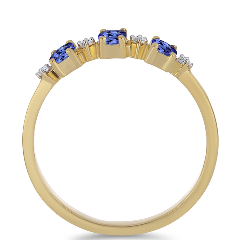 Pozlacené Stříbro 925/1000 - Prsten s Tanzanitem a Bílým Zirkonem - Karátové číslo: 0.55. přibližná hmotnost: 1.61 gramů