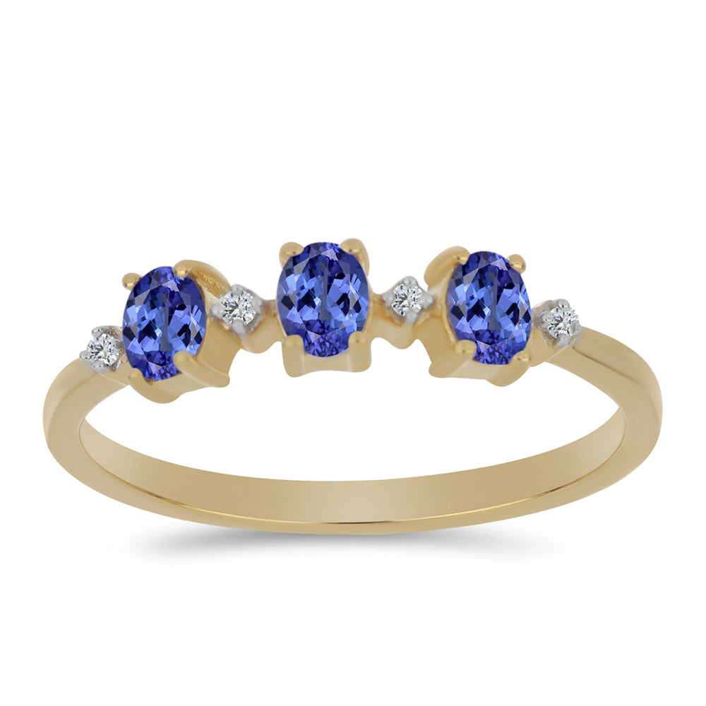 Pozlacené Stříbro 925/1000 - Prsten s Tanzanitem a Bílým Zirkonem - Karátové číslo: 0.55. přibližná hmotnost: 1.61 gramů