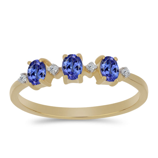 Pozlacené Stříbro 925/1000 - Prsten s Tanzanitem a Bílým Zirkonem - Karátové číslo: 0.55. přibližná hmotnost: 1.61 gramů