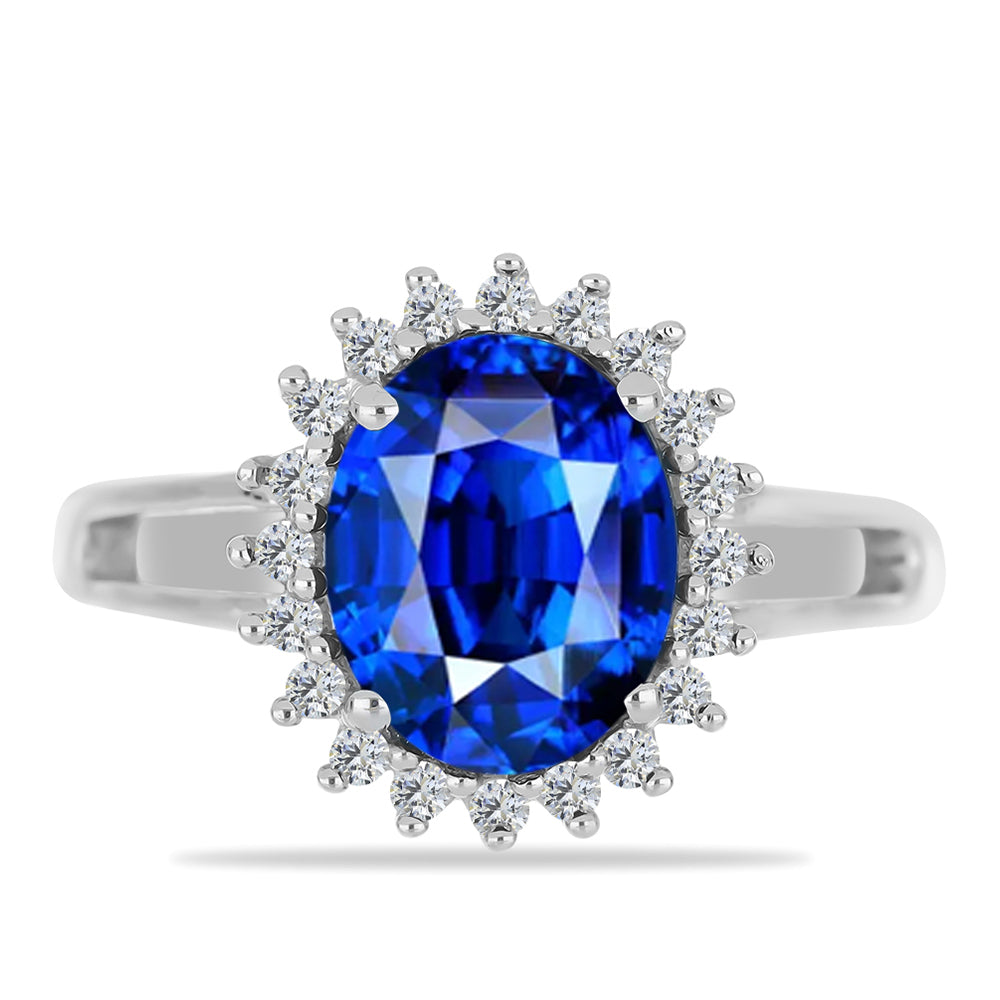 Stříbro 925/1000 - Prsten s Umělým Safírem a Bílým Zirkonem - Karátové číslo: 2.35. přibližná hmotnost: 3.18 gramů