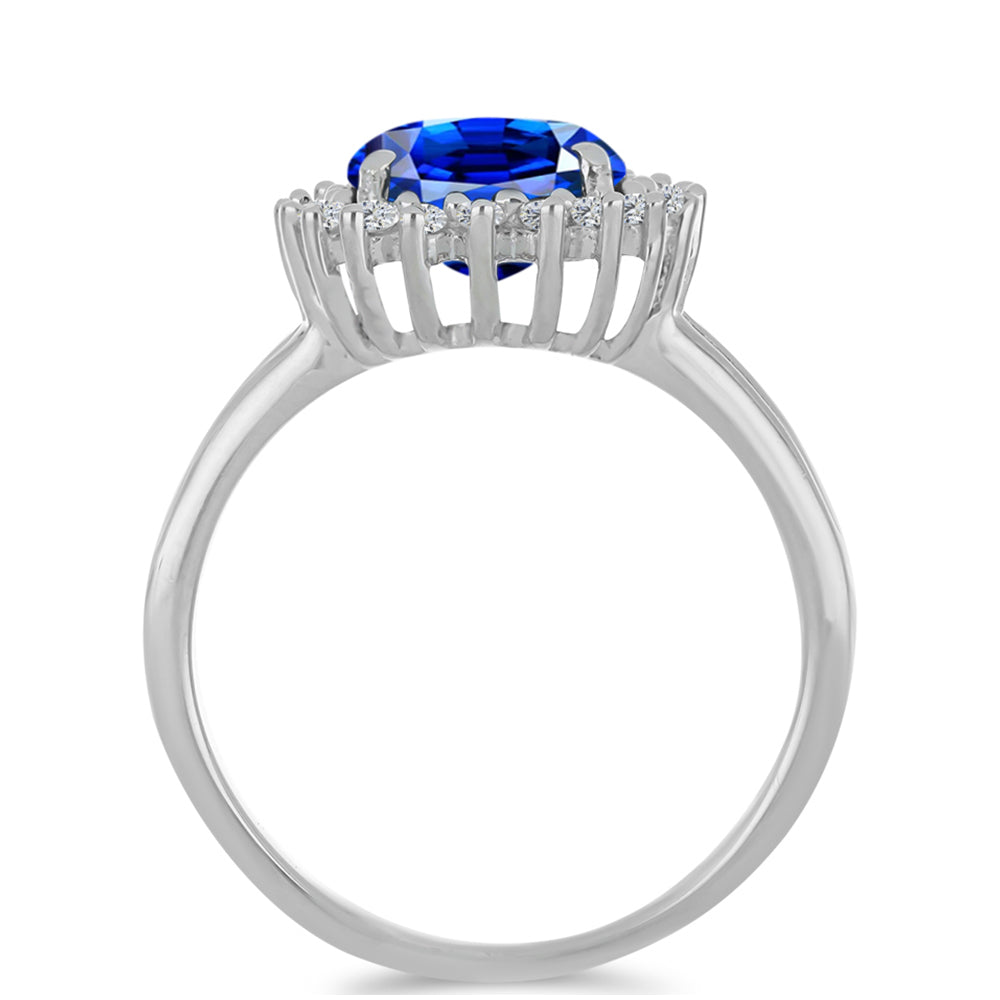 Stříbro 925/1000 - Prsten s Umělým Safírem a Bílým Zirkonem - Karátové číslo: 2.35. přibližná hmotnost: 3.18 gramů 2 