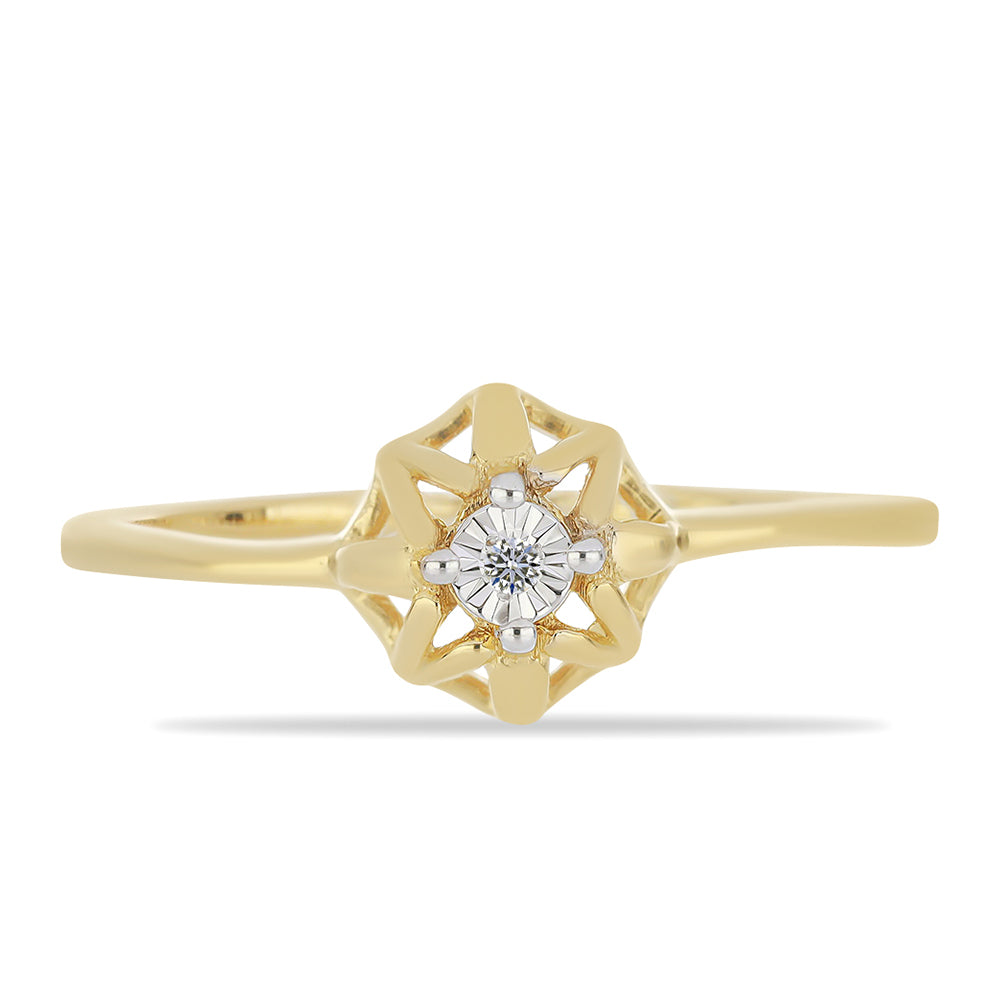 Pozlacené Stříbro 925/1000 - Prsten s Bílým Diamantem - Karátové číslo: 0.01. přibližná hmotnost: 1.51 gramů 1 