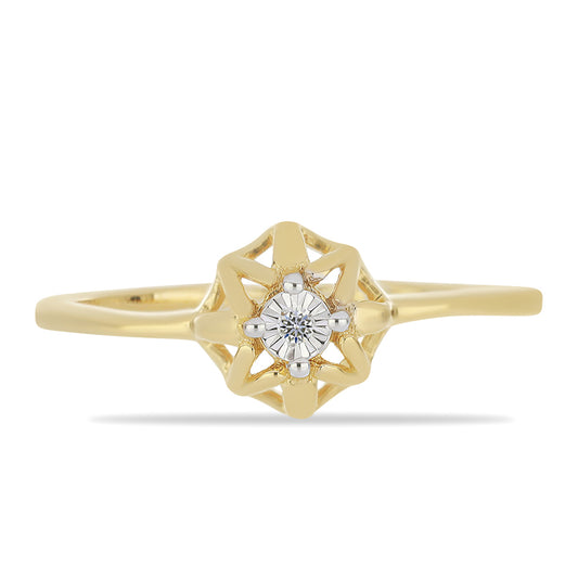 Pozlacené Stříbro 925/1000 - Prsten s Bílým Diamantem - Karátové číslo: 0.01. přibližná hmotnost: 1.51 gramů