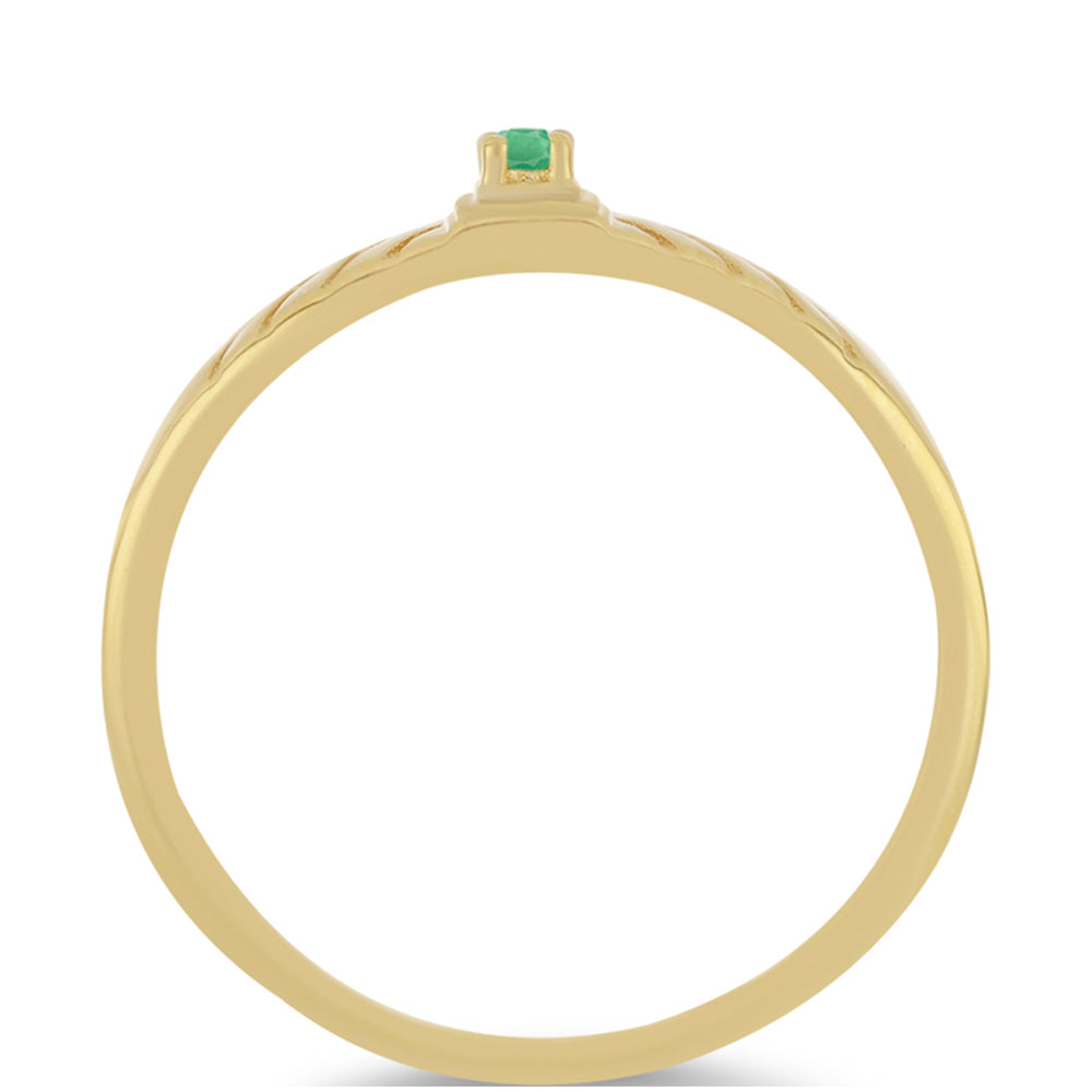 Pozlacené Stříbro 925/1000 - Prsten s Brazilským Smaragdem - Karátové číslo: 0.04. přibližná hmotnost: 2.26 gramů