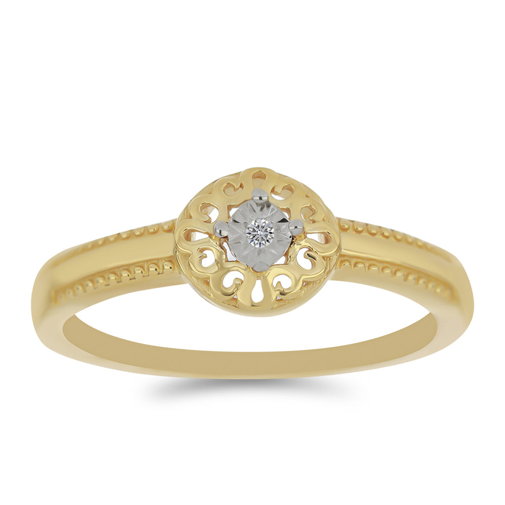 Pozlacené Stříbro 925/1000 - Prsten s Bílým Diamantem - Karátové číslo: 0.01. přibližná hmotnost: 1.91 gramů 3 