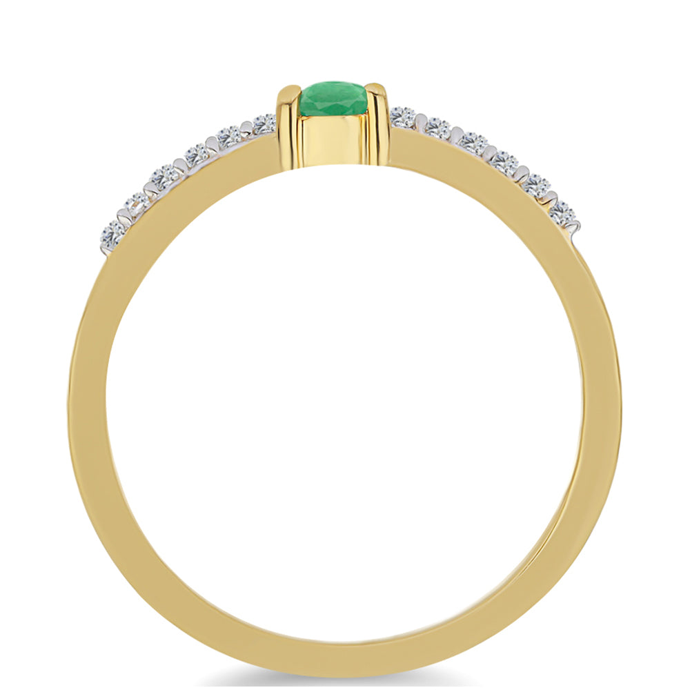 Pozlacené Stříbro 925/1000 - Prsten s Brazilským Smaragdem a Bílým Zirkonem - Karátové číslo: 0.32. přibližná hmotnost: 1.55 gramů