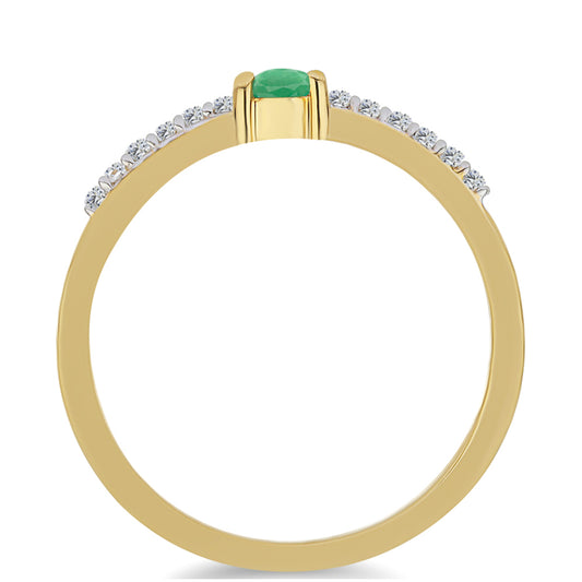 Pozlacené Stříbro 925/1000 - Prsten s Brazilským Smaragdem a Bílým Zirkonem - Karátové číslo: 0.32. přibližná hmotnost: 1.55 gramů