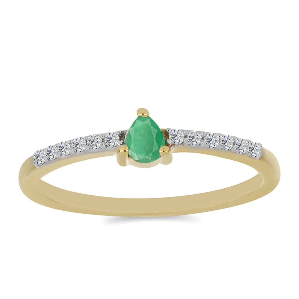 Pozlacené Stříbro 925/1000 - Prsten s Brazilským Smaragdem a Bílým Zirkonem - Karátové číslo: 0.32. přibližná hmotnost: 1.55 gramů 3 