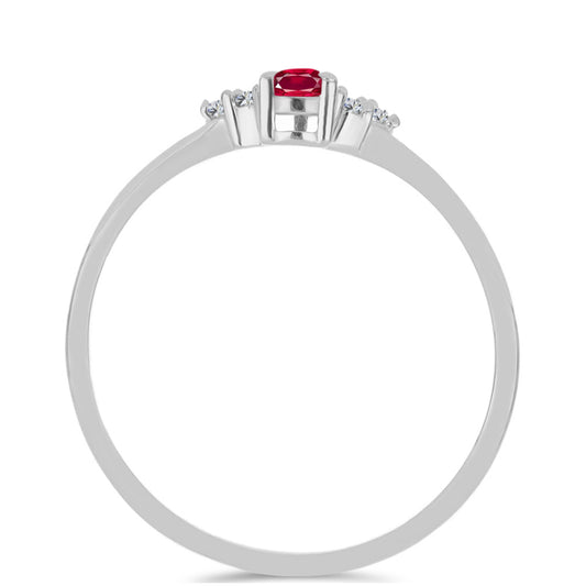 Stříbro 925/1000 - Prsten s Madagaskarským Rubínem a Přírodním Bílým Zirkonem - Karátové číslo: 0.38. přibližná hmotnost: 1.6 gramů