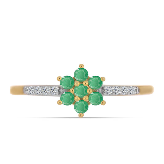 Pozlacený 925 / 1000 Sterlingové Stříbro Prsten s Brazilským Smaragdem a Bílým Zirkonem