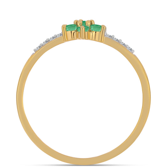 Pozlacené stříbro 925/1000 Prsten s Brazilským Smaragdem a Bílým Zirkonem - Karátové číslo: 0.41. přibližná hmotnost: 1.52 gramů