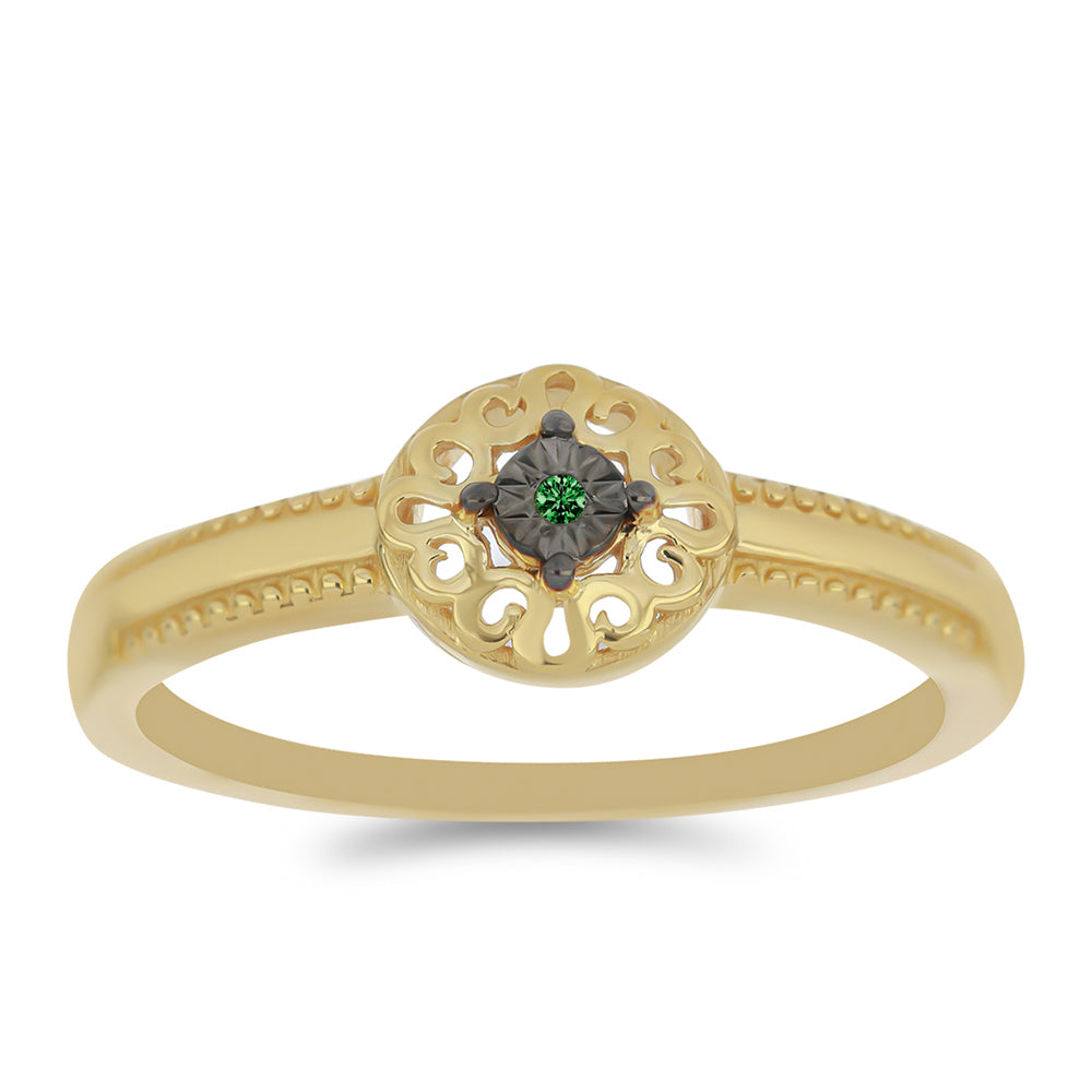 Pozlacené Stříbro 925/1000 - Prsten se Zeleným Diamantem - Karátové číslo: 0.01. přibližná hmotnost: 2.06 gramů
