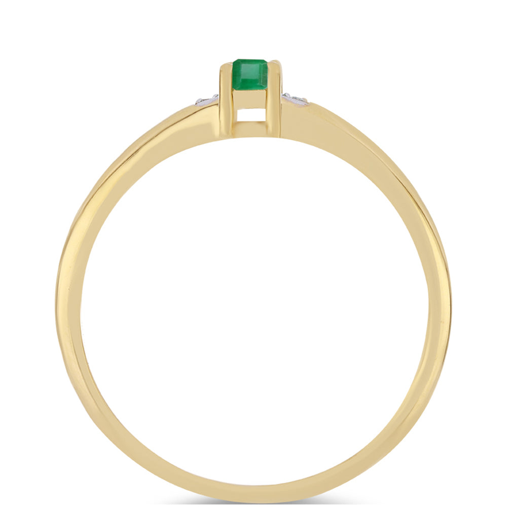 Pozlacené stříbro 925/1000 Prsten s Brazilským Smaragdem a Bílým Zirkonem - Karátové číslo: 0.3. přibližná hmotnost: 2.1 gramů