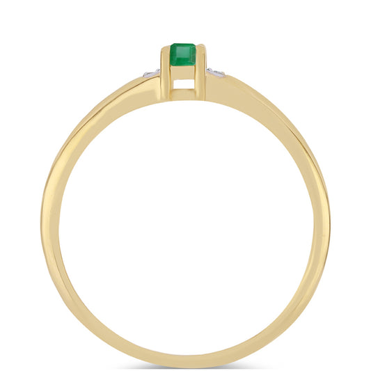 Pozlacené stříbro 925/1000 Prsten s Brazilským Smaragdem a Bílým Zirkonem - Karátové číslo: 0.3. přibližná hmotnost: 2.1 gramů