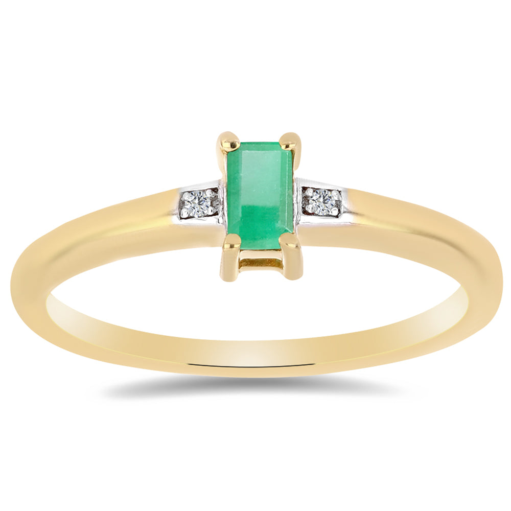 Pozlacené stříbro 925/1000 Prsten s Brazilským Smaragdem a Bílým Zirkonem - Karátové číslo: 0.3. přibližná hmotnost: 2.1 gramů