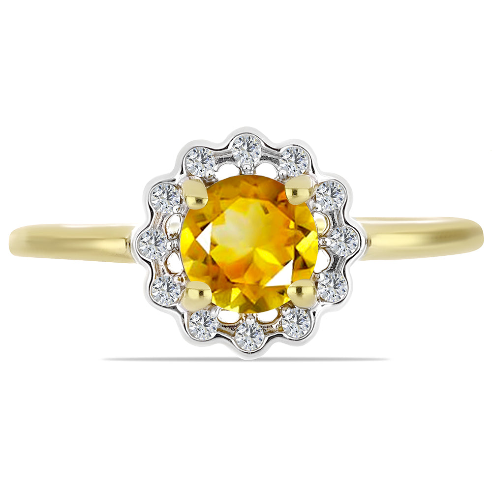 Pozlacený Stříbrný Prsten s Uralským Citrínem a Bílým Zirkonem