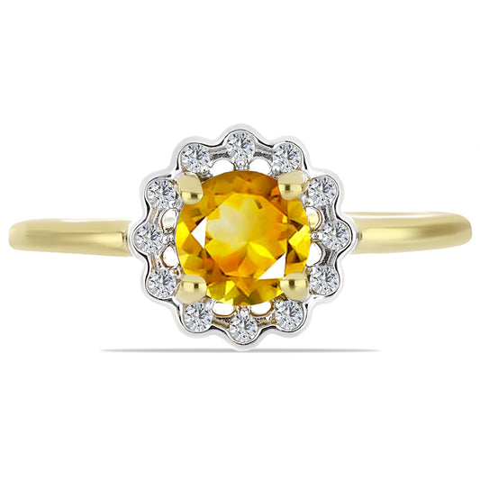 Pozlacený Stříbrný Prsten s Uralským Citrínem a Bílým Zirkonem