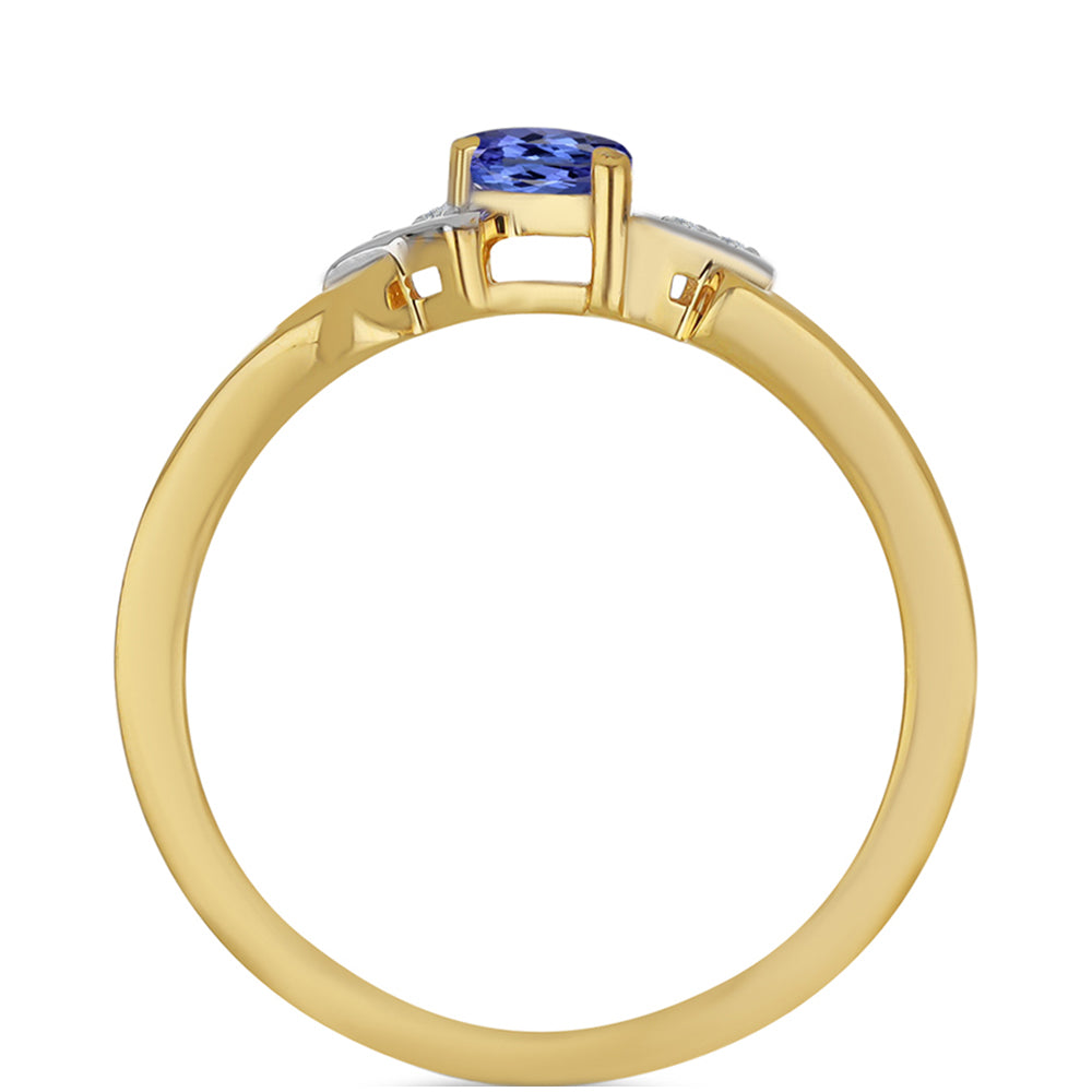 Pozlacený Stříbrný Prsten s Tanzanitem a Bílým Zirkonem 2 