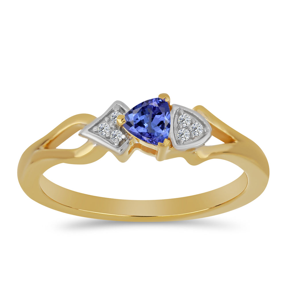 Pozlacený Stříbrný Prsten s Tanzanitem a Bílým Zirkonem