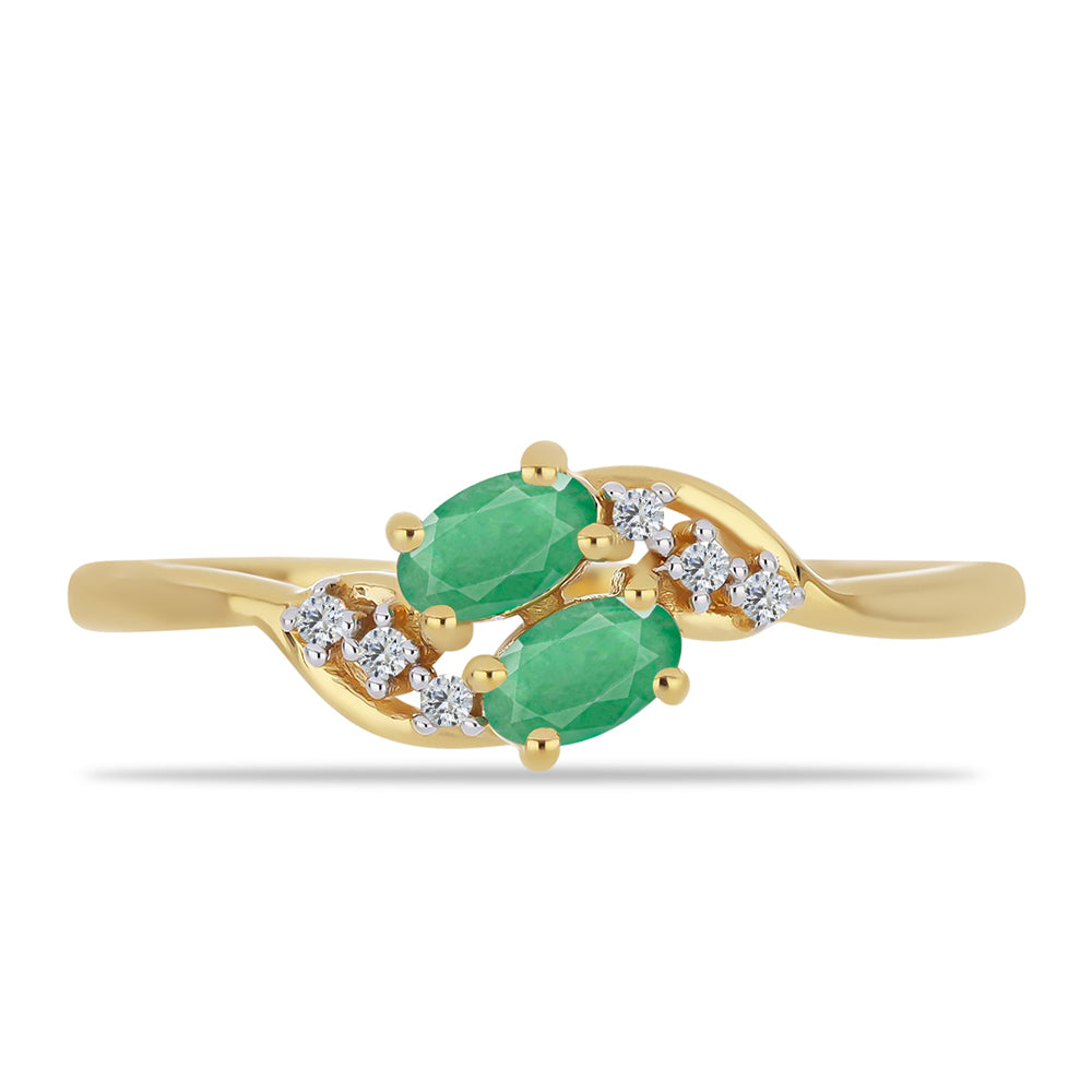 Pozlacený Stříbrný Prsten s Brazilským Smaragdem a Bílým Zirkonem 1 