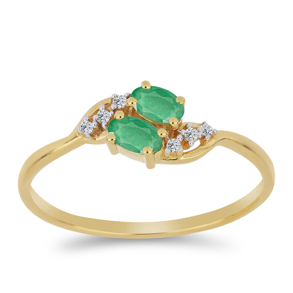 Pozlacený Stříbrný Prsten s Brazilským Smaragdem a Bílým Zirkonem 3 