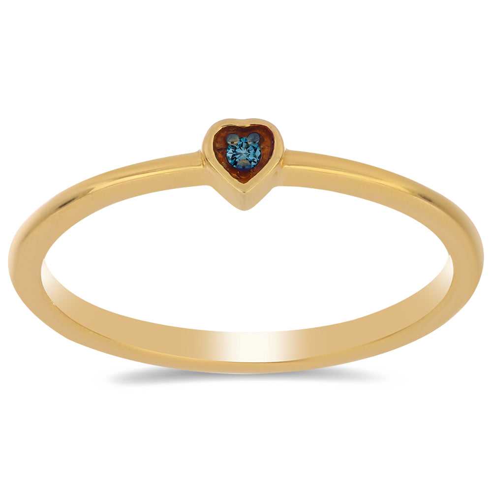 Pozlacené Stříbro 925/1000 - Prsten s Modrým Diamantem - Karátové číslo: 0.02. přibližná hmotnost: 1.45 gramů 3 