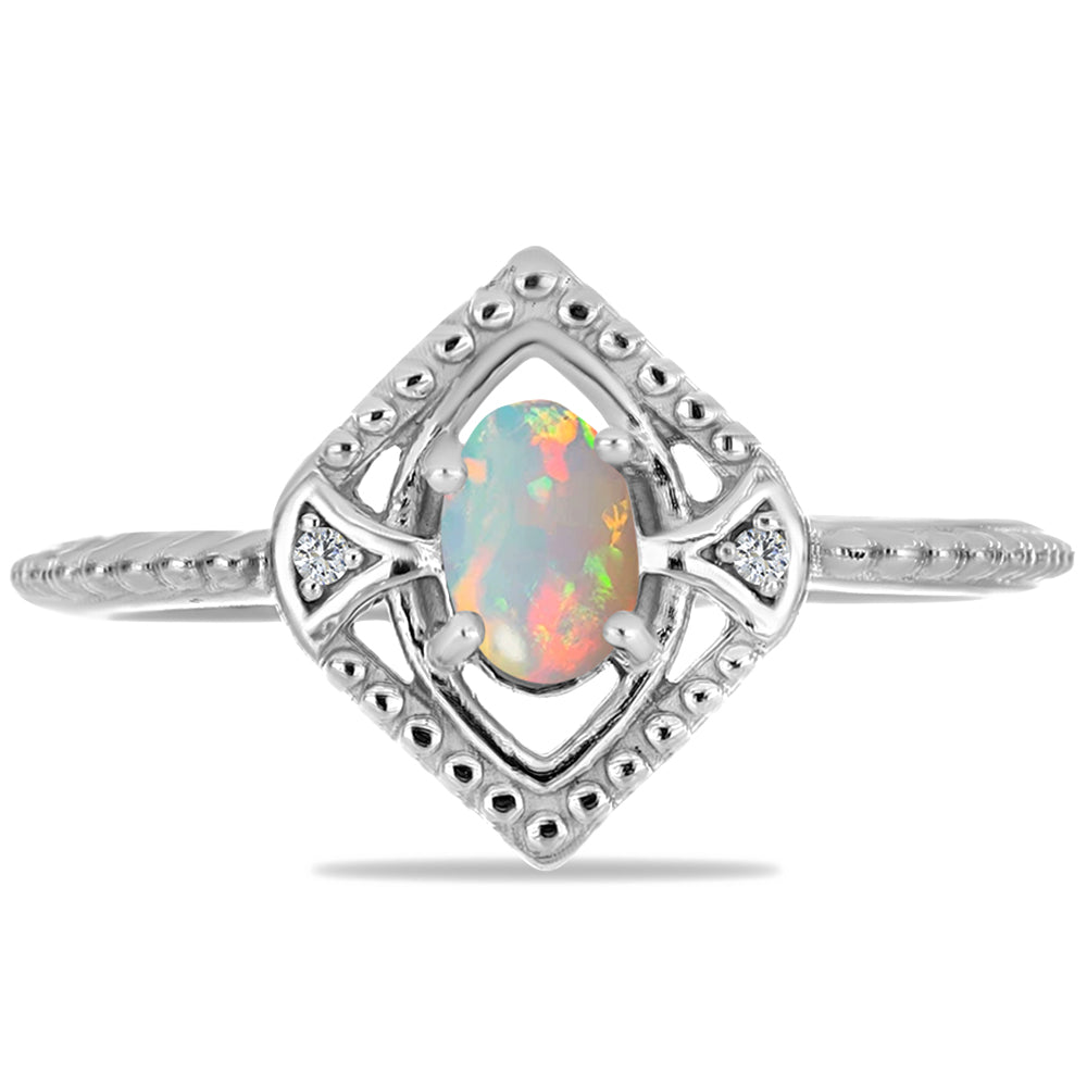 Stříbro 925/1000 Prsten s Etiopským Opálem z Lega Dembi a Bílým Zirkonem - Karátové číslo: 0.31. přibližná hmotnost: 2.37 gramů 1 