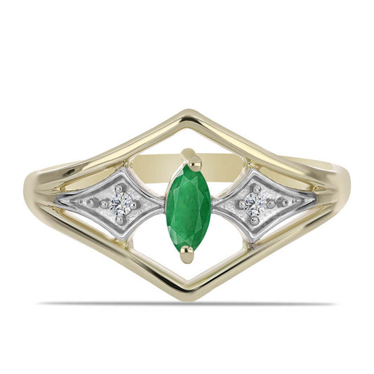 Pozlacené stříbro 925/1000 Prsten s Brazilským Smaragdem a Bílým Zirkonem - Karátové číslo: 0.28. přibližná hmotnost: 2.6 gramů