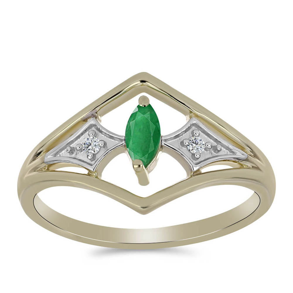 Pozlacené stříbro 925/1000 Prsten s Brazilským Smaragdem a Bílým Zirkonem - Karátové číslo: 0.28. přibližná hmotnost: 2.6 gramů 3 