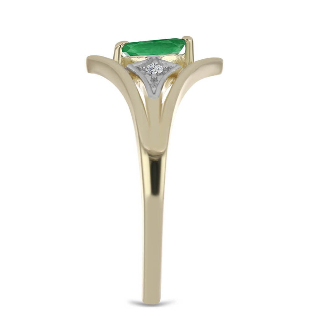 Pozlacené stříbro 925/1000 Prsten s Brazilským Smaragdem a Bílým Zirkonem - Karátové číslo: 0.28. přibližná hmotnost: 2.6 gramů