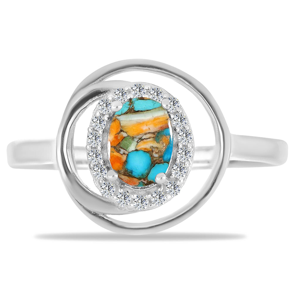 Stříbrný Prsten s Ústřicovým Tyrkysem a Bílým Zirkonem