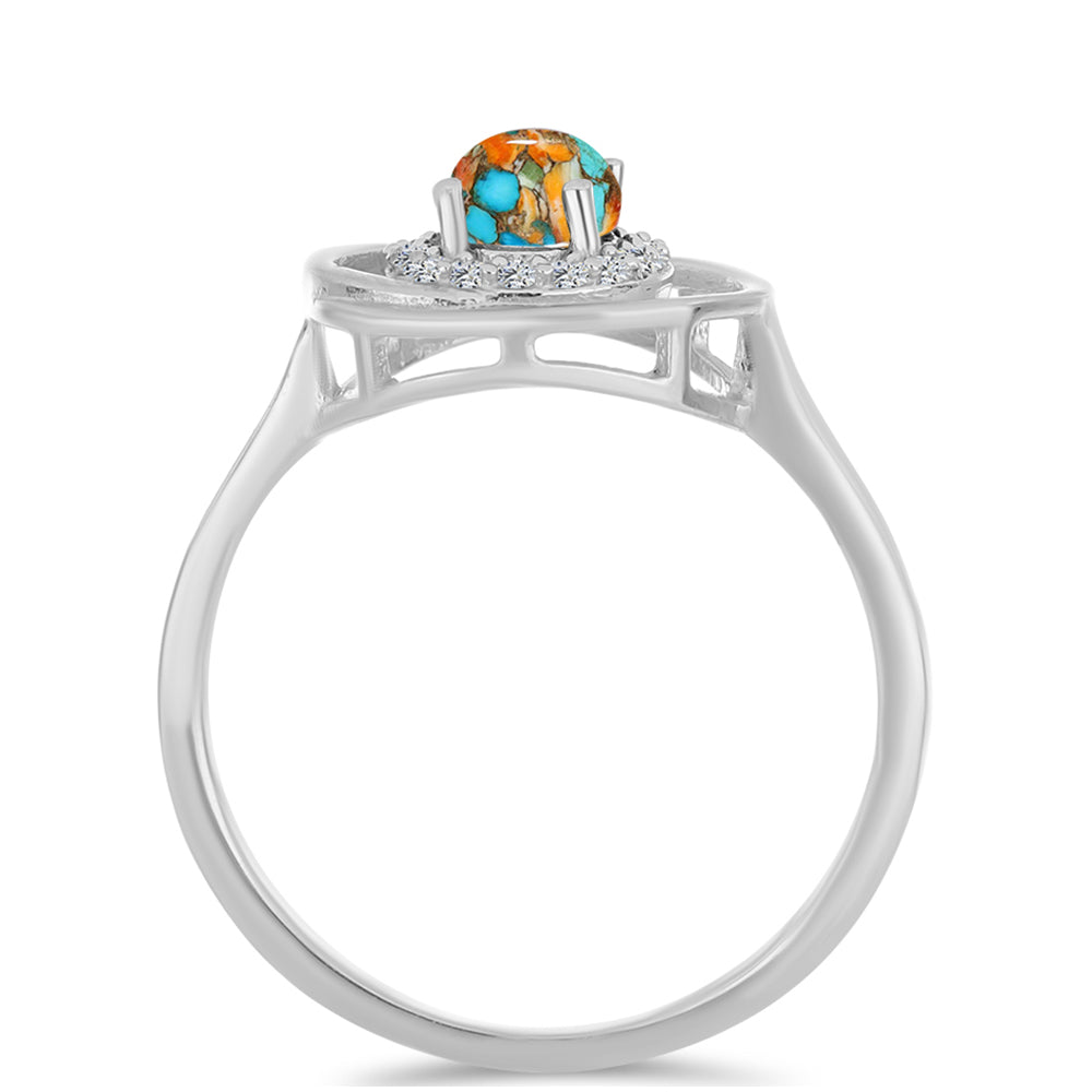 Stříbrný Prsten s Ústřicovým Tyrkysem a Bílým Zirkonem 2 
