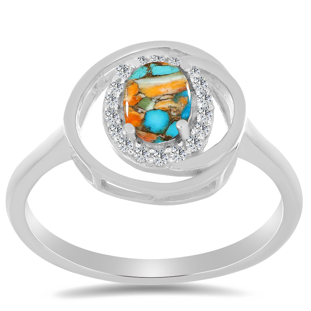 Stříbrný Prsten s Ústřicovým Tyrkysem a Bílým Zirkonem