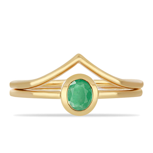 Pozlacený Stříbrný Prsten s Brazilským Smaragdem
