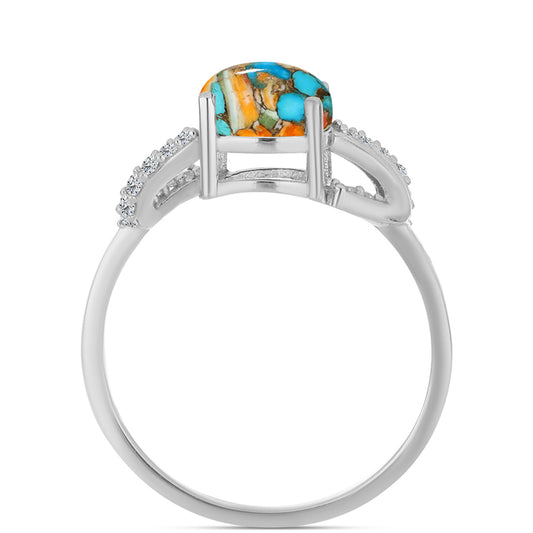 Stříbrný Prsten s Ústřicovým Tyrkysem a Bílým Zirkonem