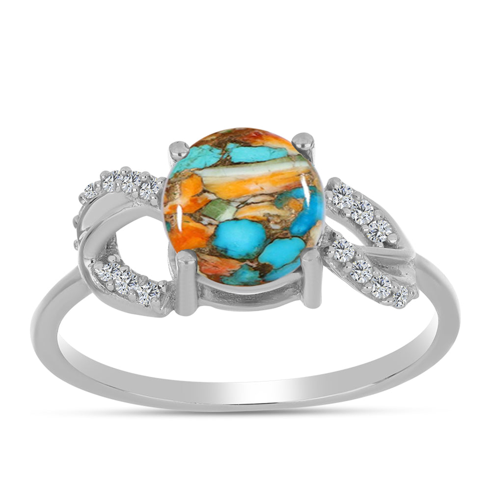 Stříbrný Prsten s Ústřicovým Tyrkysem a Bílým Zirkonem 3 