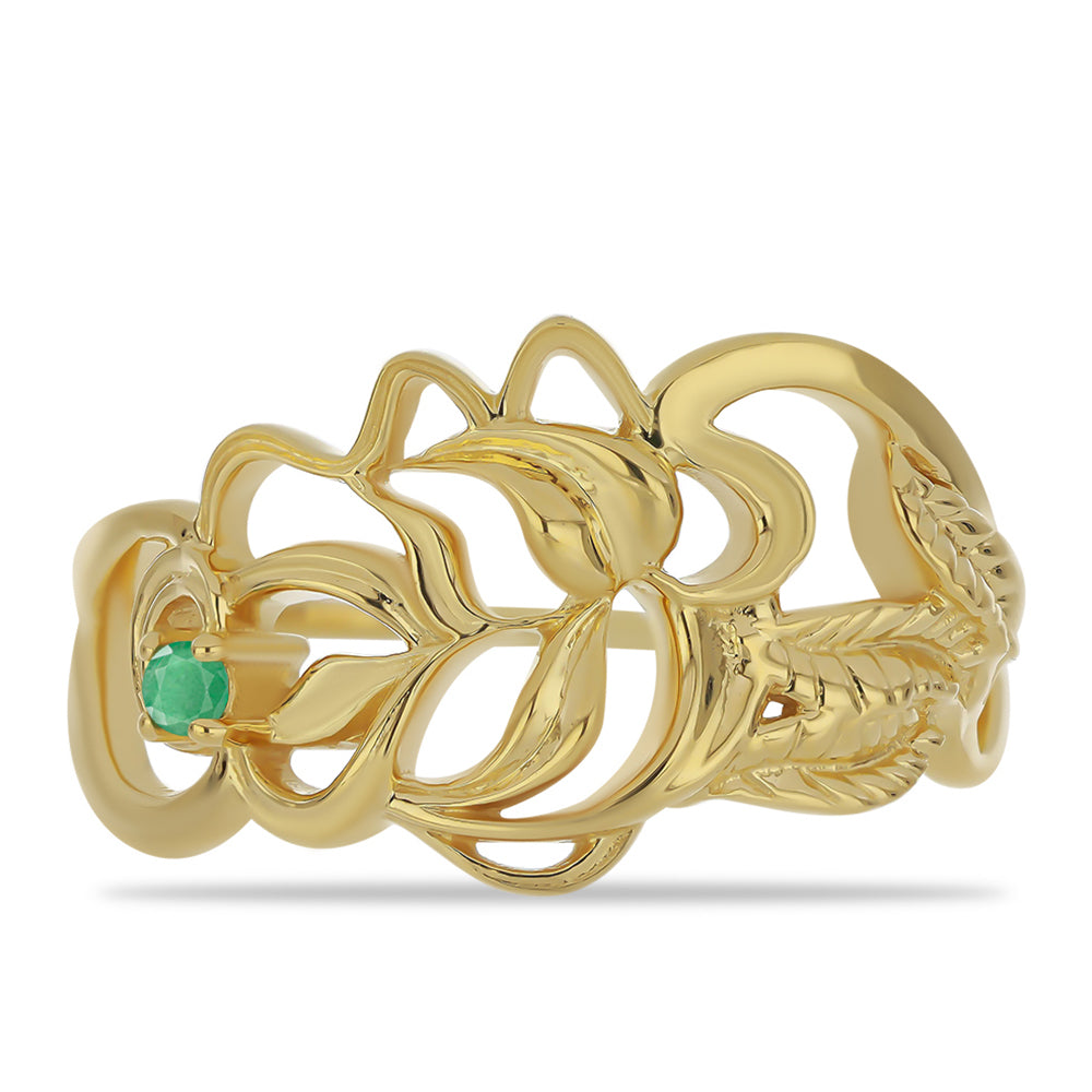 Pozlacené Stříbro 925/1000 - Prsten s Brazilským Smaragdem - Karátové číslo: 0.04. přibližná hmotnost: 4.02 gramů