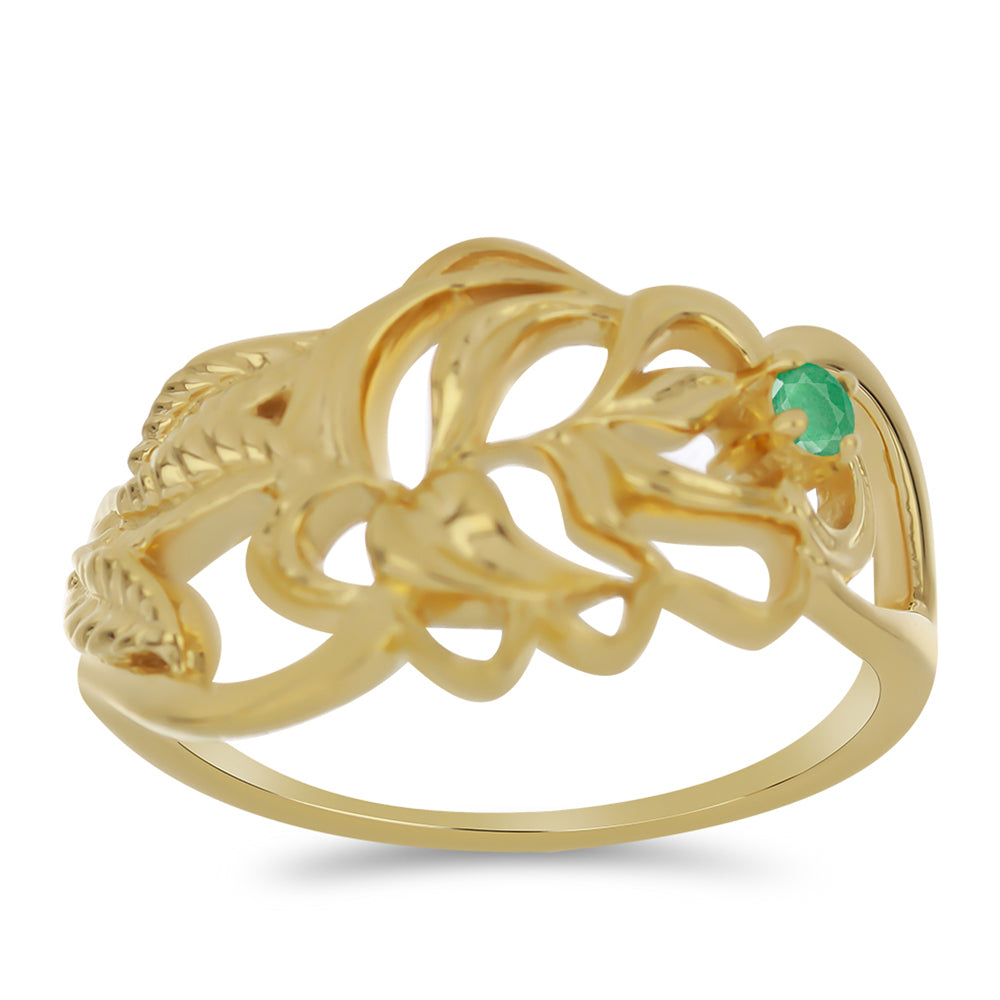 Pozlacené Stříbro 925/1000 - Prsten s Brazilským Smaragdem - Karátové číslo: 0.04. přibližná hmotnost: 4.02 gramů