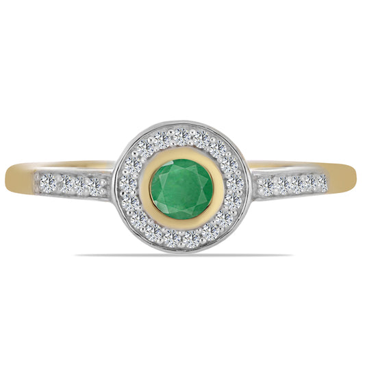 Pozlacený Stříbrný Prsten s Brazilským Smaragdem a Bílým Zirkonem
