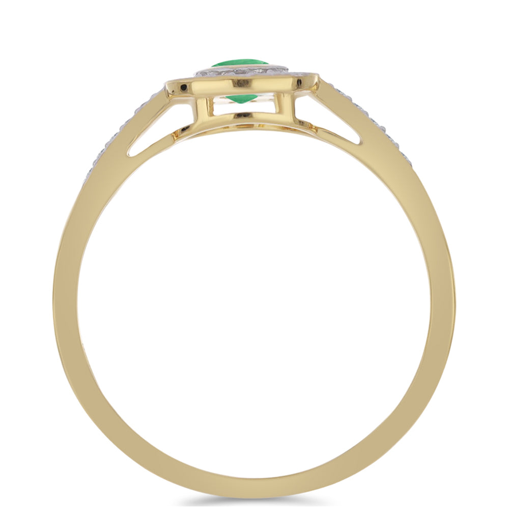 Pozlacené Stříbro 925/1000 - Prsten s Brazilským Smaragdem a Bílým Zirkonem - Karátové číslo: 0.57. přibližná hmotnost: 2.25 gramů