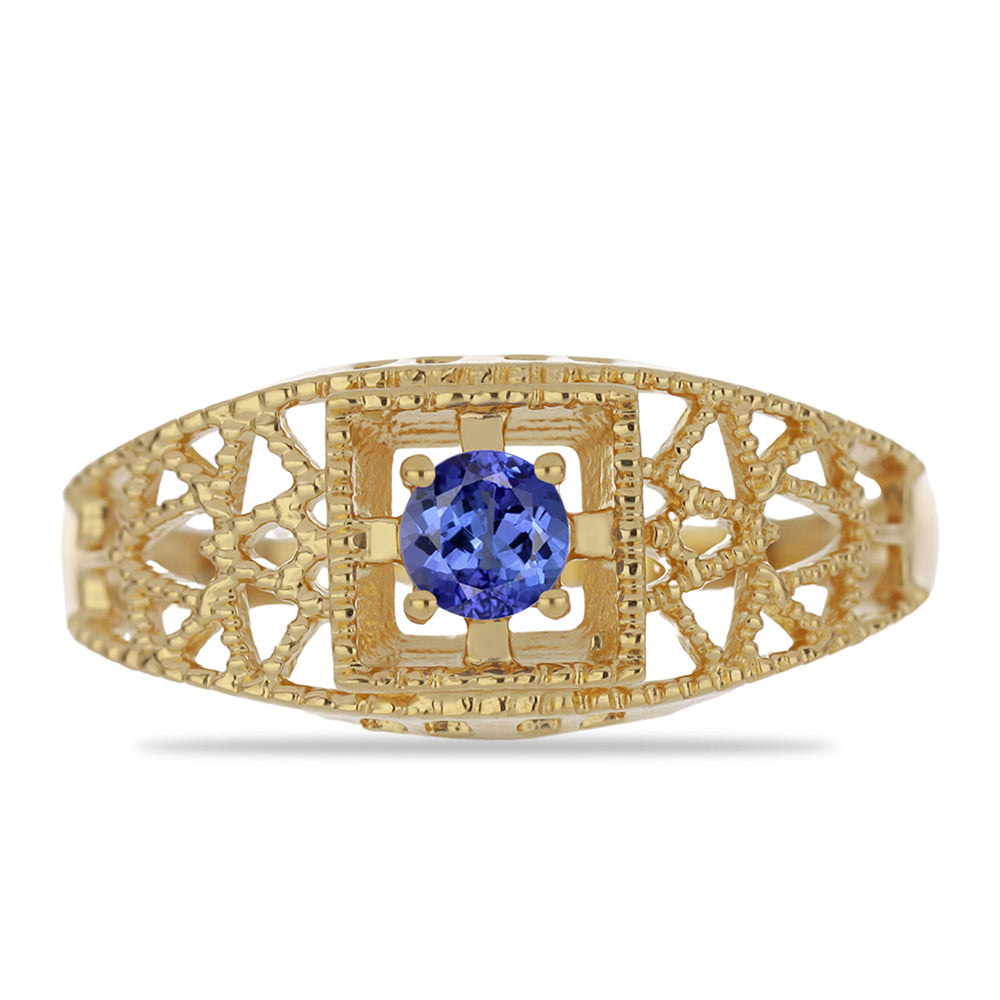 Pozlacené Stříbro 925/1000 - Prsten s Tanzanitem - Karátové číslo: 0.27. přibližná hmotnost: 4.48 gramů 1 