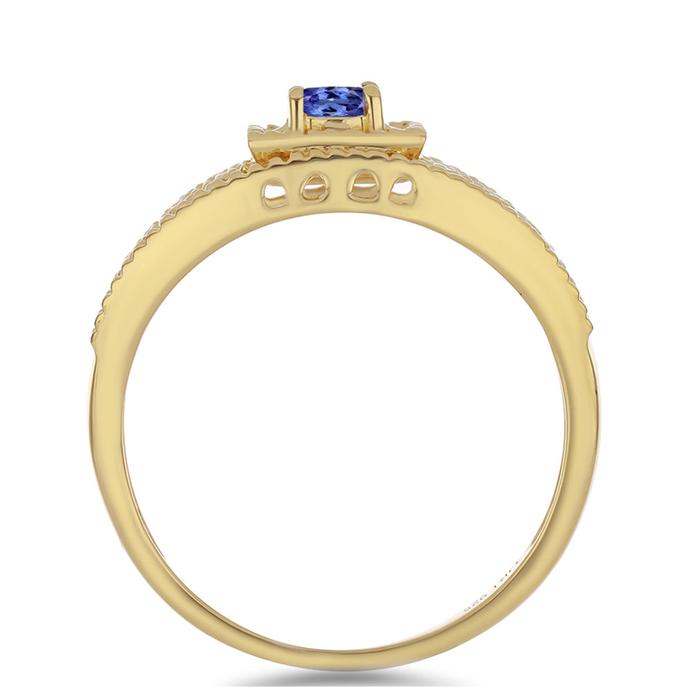 Pozlacené Stříbro 925/1000 - Prsten s Tanzanitem - Karátové číslo: 0.27. přibližná hmotnost: 4.48 gramů 2 