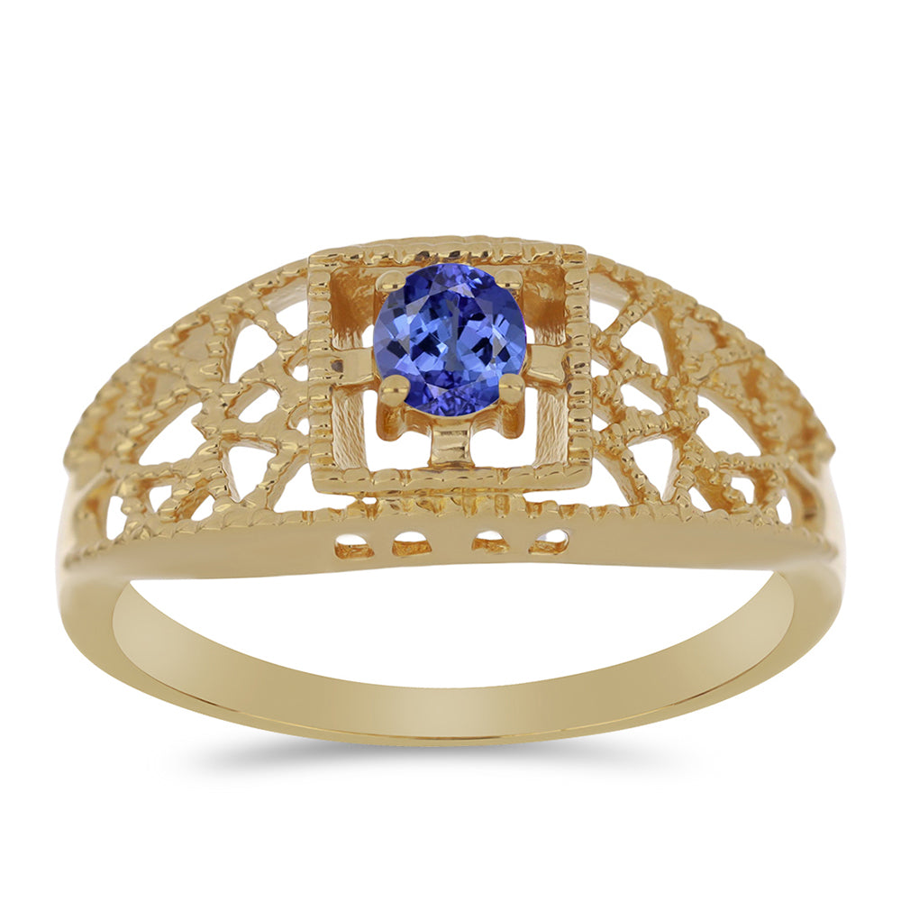 Pozlacené Stříbro 925/1000 - Prsten s Tanzanitem - Karátové číslo: 0.27. přibližná hmotnost: 4.48 gramů